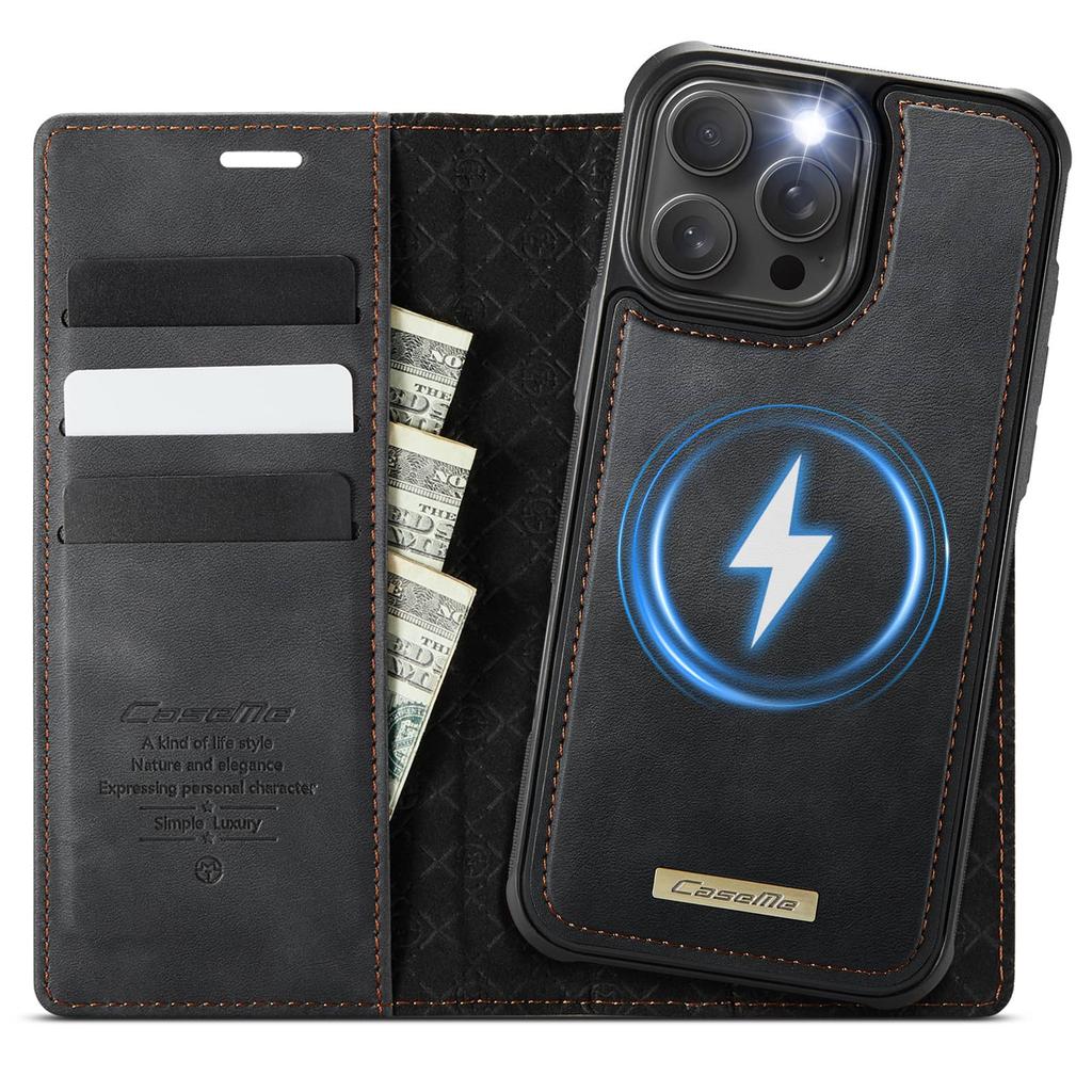 For iPhone 17 16 Pro Max iPhone Air 17 Pro Detachable Wallet Case Compatible with Magsafe, 2-in-1 PU Leather Flip RFID Blocking