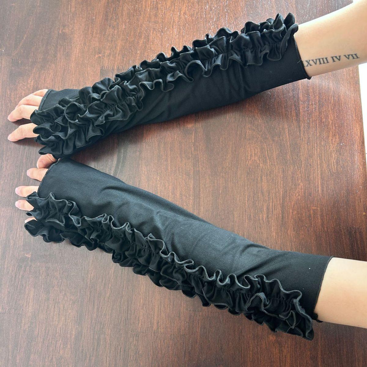 

Рукава с плиссированным кружевом и тонкие солнцезащитные рукава Sweet Girl Y2k чёрный