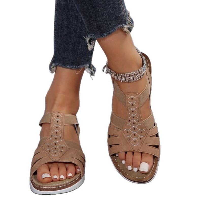 New Style Shoes Thick-soled Shoes One-shoulder Buckle Large-sized Wedge Heel Women's Shoes Sandals