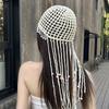 New Colorful Pearl Tassels Baotou Hat Pure Hand Crochet Hollowed Out Ethnic Style Tassels Beach Hat