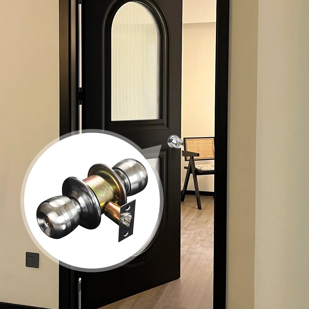 Keyed Entry Door Knob with Lock Round Door Knobs Stainless Steel Door Handle Lock for Indoor Doors Bedroom Bathroom