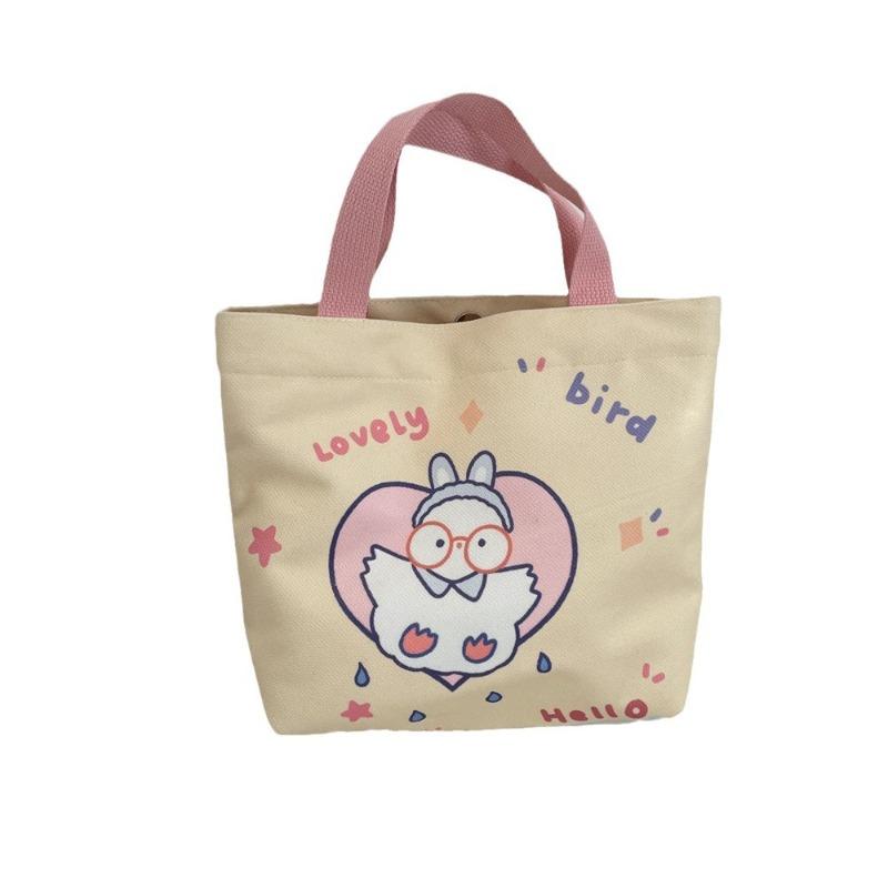 2 Cute Cartoon Printed Handbag Women's Large-capacity Canvas Shopping Bag Hand Carry Work Bento Bag