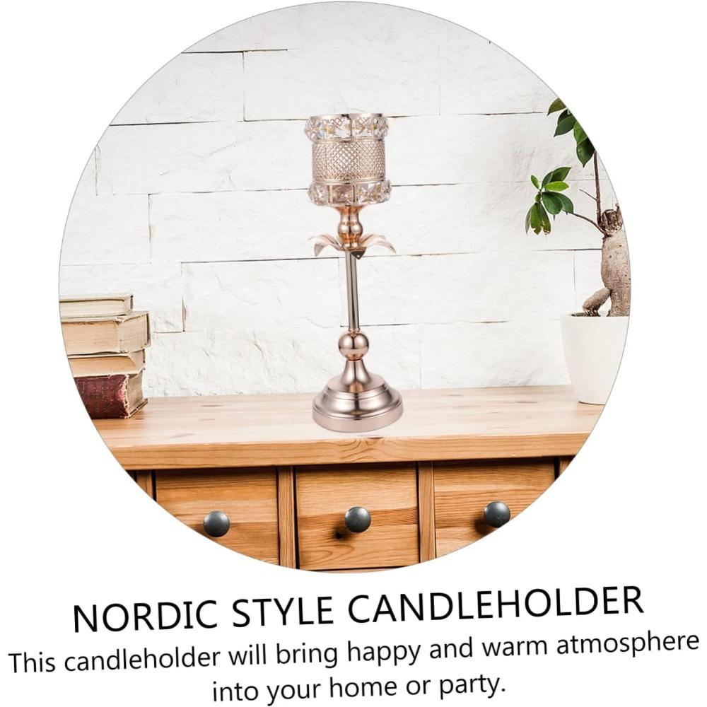 1pc Elegant Nordic Metal Crystal Candleholder Retro Style Candlestick Stand for Home Decor Wedding Party Centerpiece Unique Flower Shape Design