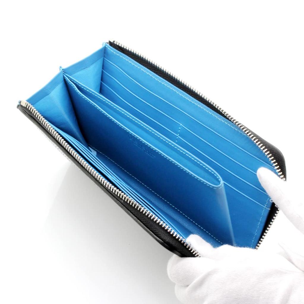 [Revetta] Stingray Leather Long Wallet, Sky Blue Interior, YKK Zipper, Galusha (Stingray) Leather, Black, Men's & Women's, Genuine Leather [192stw-4]