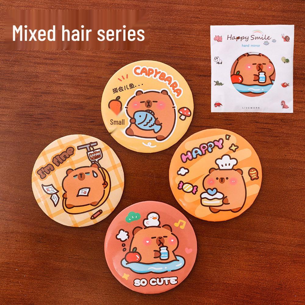 Mini Portable Capybara Cartoon Makeup Mirror - Cute Student Accessory Diameter 6.9cm