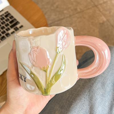 Ins Kreativer Tulpenbecher Hochpräzises Nischendesign Keramiktasse Mädchen Trinkwasserbecher Kaffeetasse