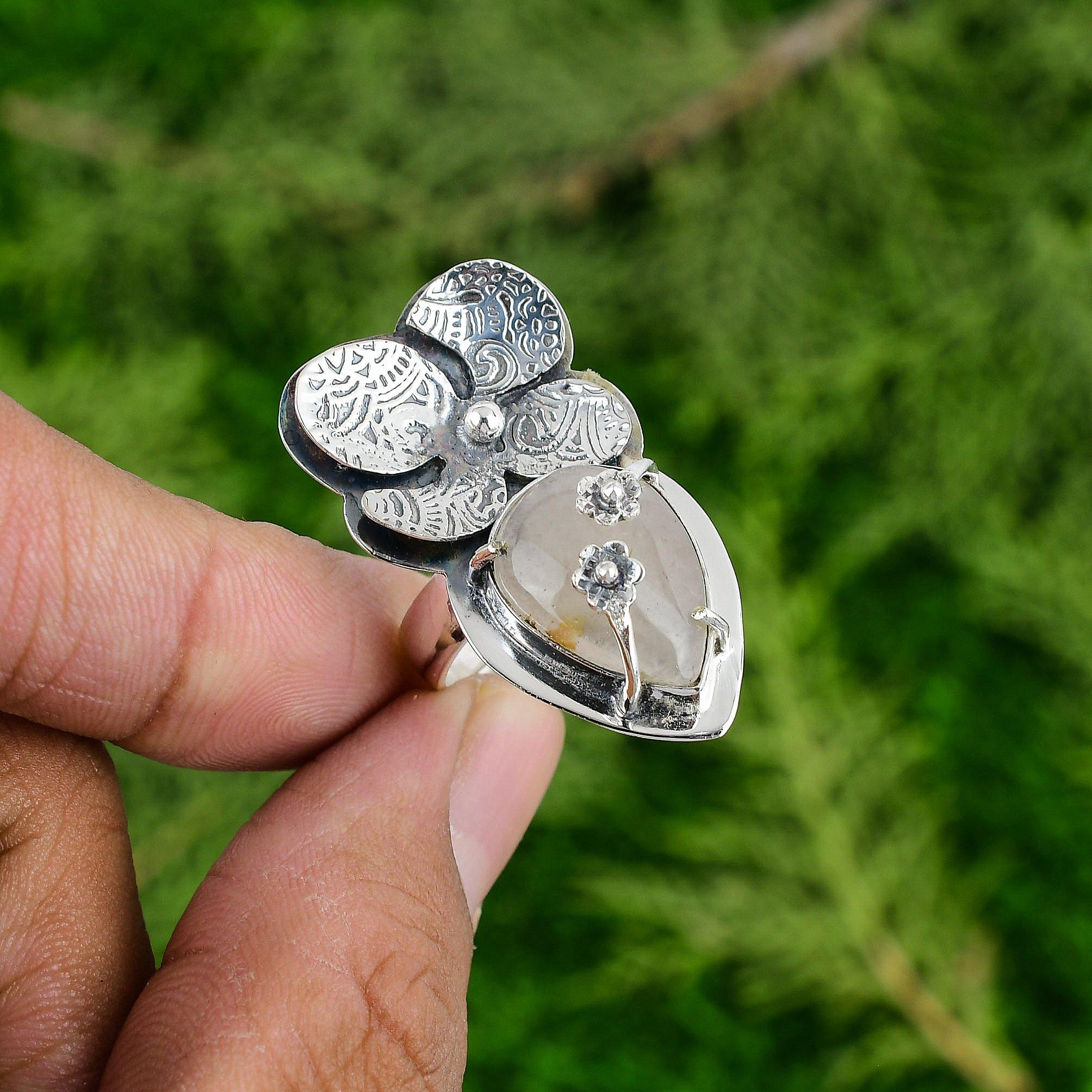 

Серебро 925 пробы Груша Розовый кварц Камень Ручная работа День рождения Цветок Чакра Сердца Кольцо Adjustable