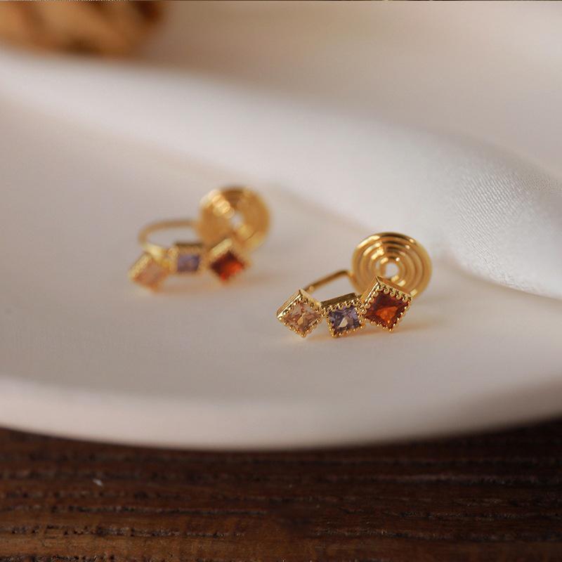 Exquisite Colored Zirconia Ear Cuff Earrings: 18K Gold Plated S925 Sterling Silver with Vibrant Mosquito Coil Design 18K Gold Pair