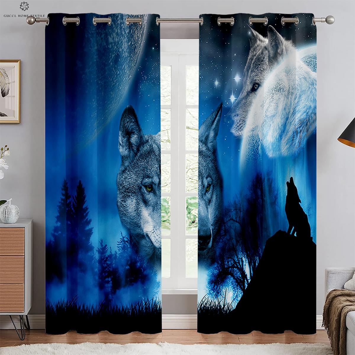 

Animal Wolf Print Drapes Decorative Curtains Bed Room Living Room Kitchen Area Home Decoration Can Be Customized 2 PCs W50xH130(CM)x2PCS&Rod pocket