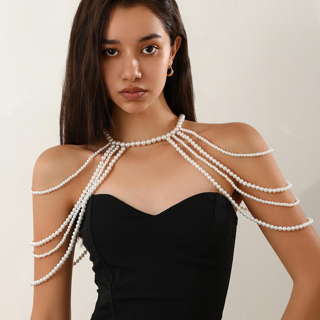 Comfortable Imitation Pearls Shoulder Chain for Birthdays Holidays Wedding Jewelry Accessory for Women Girls