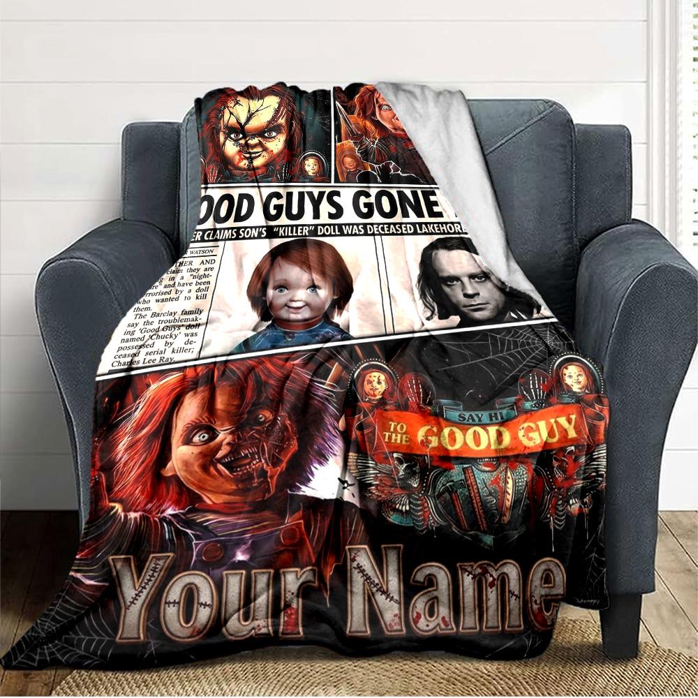 Name Custom Chucky Print Flannel Blanket High Quality Warm Comfortable Cover for All Seasons Perfect for Gifts Home Decor