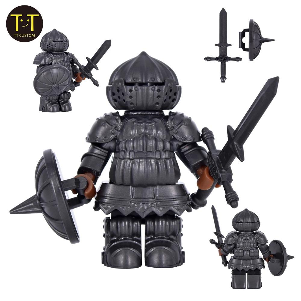Chevalier Oignon Médiéval Chevalier Noir Détaillé Armure Minifigurine avec Bouclier Interchangeable Blocs de Construction
