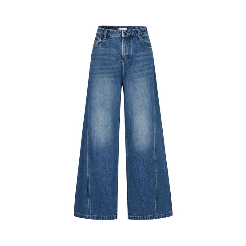 JUZUI Women's 100% Cotton Loose Wide-Leg Denim Jeans