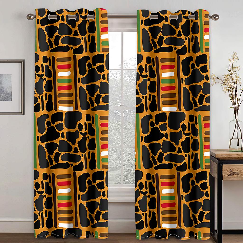 2 Stück Afrikanisches Muster Ethnisch Antik Vorhang Bunt Stammesgeschichte Druck Stangentaschenvorhänge Halbverdunkelungsvorhänge Für Schlafzimmer