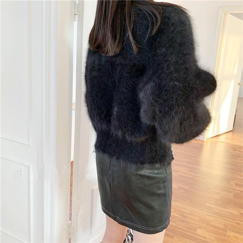 2022 Ladies Pearl Knit Lantern Sleeves Imitation Mink Fleece Sweater Cardigan Jacket Women