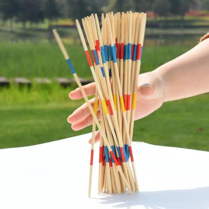 Classic Wooden Pick Up Sticks Game 31 Pcs Traditional Mikado Spiel Fun Desktop Toy Adults Kids Interactive Toy
