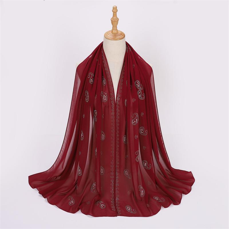 Bandanna Flower Pearl Rhinestone Chiffon Shawl Scarf High Quality Shimmer Beads Headband Wrap Foulard Muslim Hijab