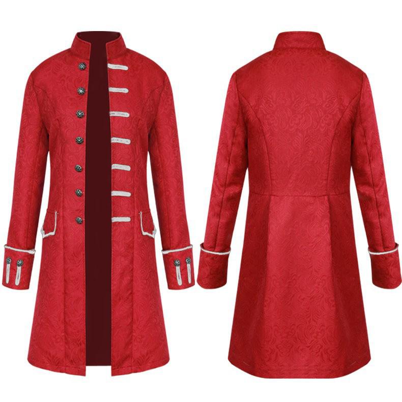 2025 European & American Men's Solid Color Steampunk Retro Coat with Stand Collar.