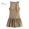 Women Summer Dress Sleeveless Bow Decor Pleated A-line Solid Color Mini Dress Back Zipper Closure O Neck Vest Dress for Dating Party