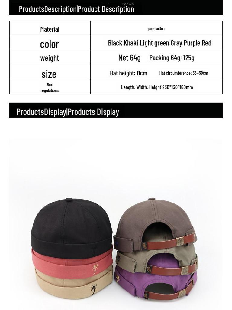 Tide Brand Retro Brimless Sailor Hat: Unisex French Gangster Style Melon Cap