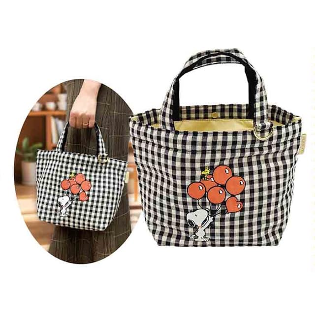 Marimo Craft Snoopy Balloon Check Series Tote Bag, Handbag, or Sub-Bag, Large Capacity, Snoopy Design, Approx. W310 X H200 X D120mm (SPC-1408)
