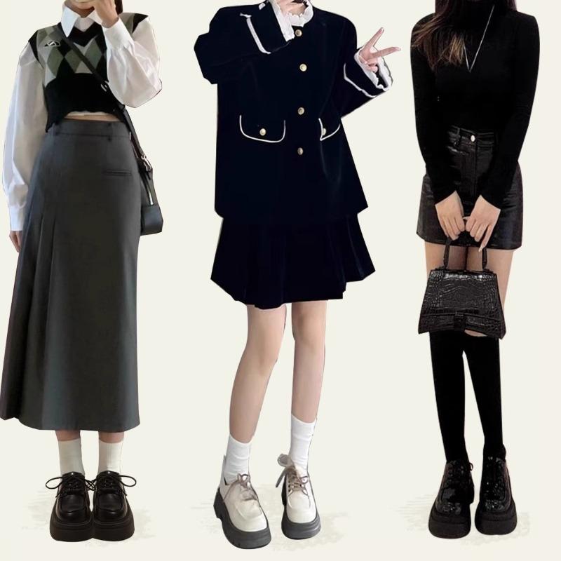 Small Leather Shoes Women's Autumn and Winter New Models Heightened Platform Black Lace-up Mary Jane