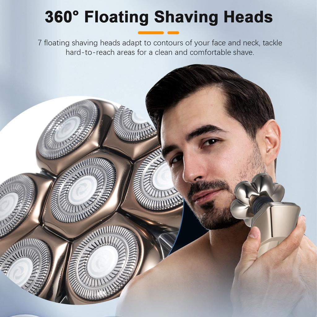 7 Electric Floating Shaving Hds, Coiper Brd   Facial  r, Nose Trimmer, IPX7 Washable, USB Rechargble, LCD Display