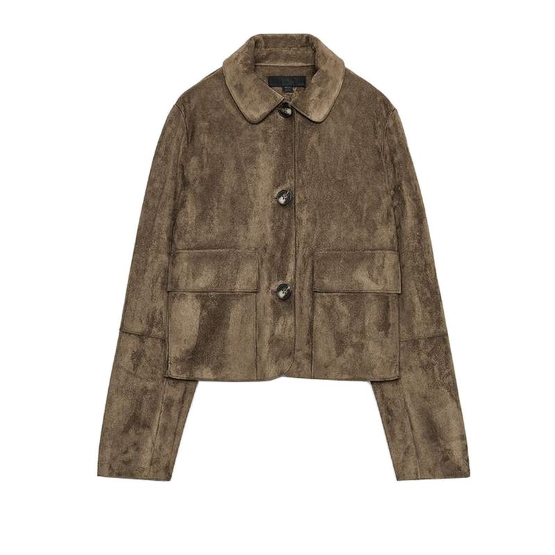 Fall New Women's Clothing American Lapel Long Sleeves Pu Suede Effect Short Jacket 4968224