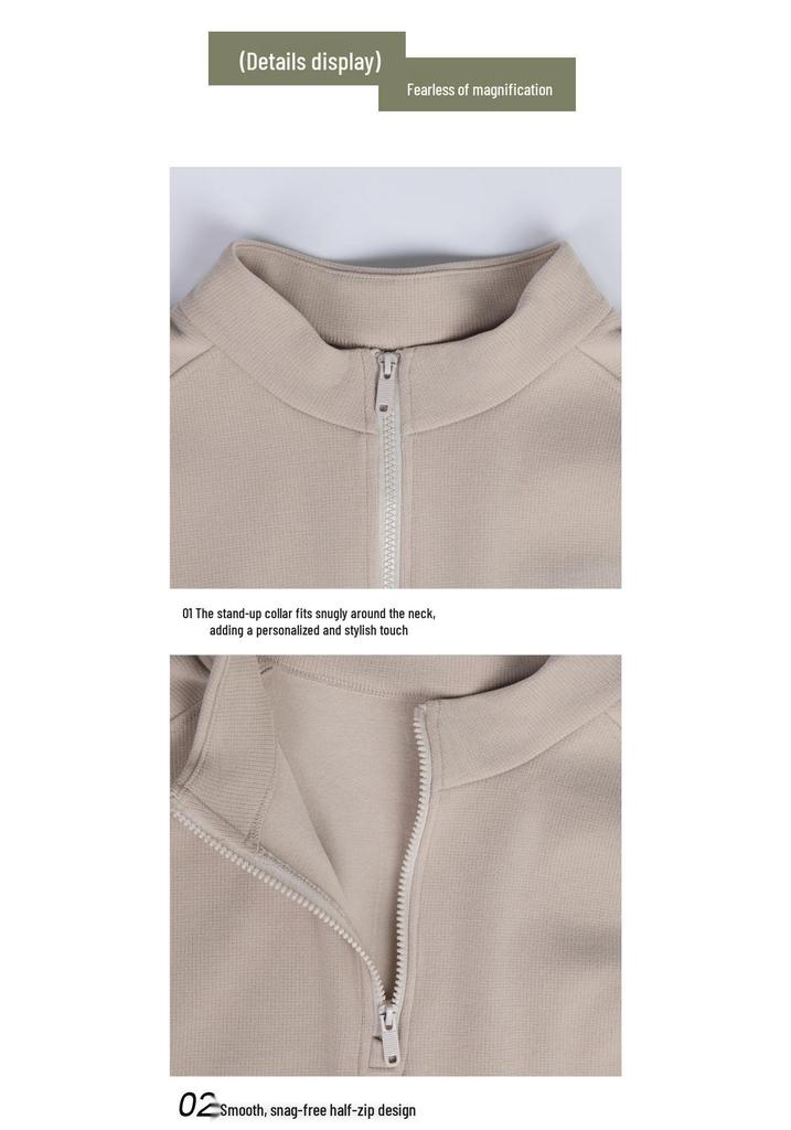 Men's Warm Fleece Half-Zip Jacket - Windproof, Stand-Up Collar, Long-Sleeved for Autumn/Winter Outdoor Sports & Casual Wear