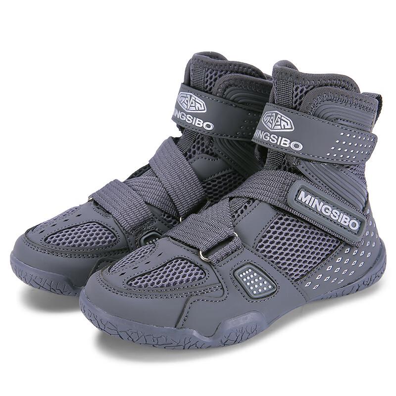 Mingsibo Kinder Box- & Wrestling-Schuhe - Atmungsaktives Mesh, Klettverschluss, Schnürlos – Für Jungen & Mädchen, Schultraining 34 black