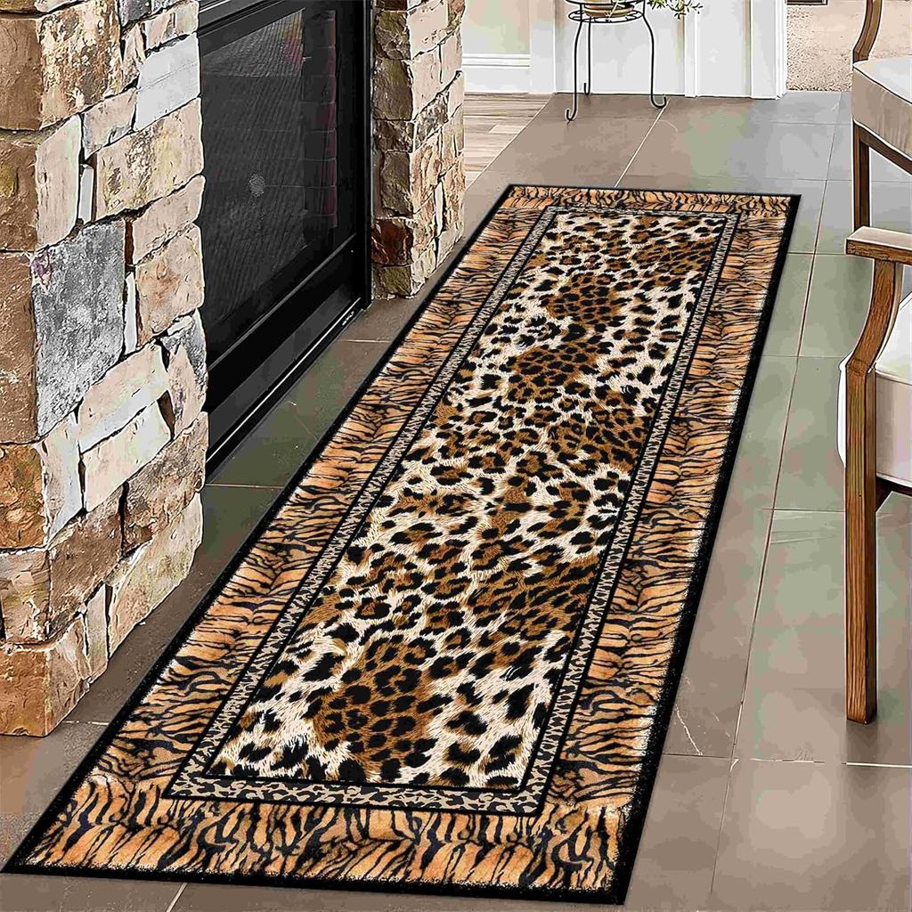Vintage Leopard Print Area Rug Wildlife Leopard Hallway Runners Washable Runner Rugs Floor Carpet for Indoor Living Room Kitchen