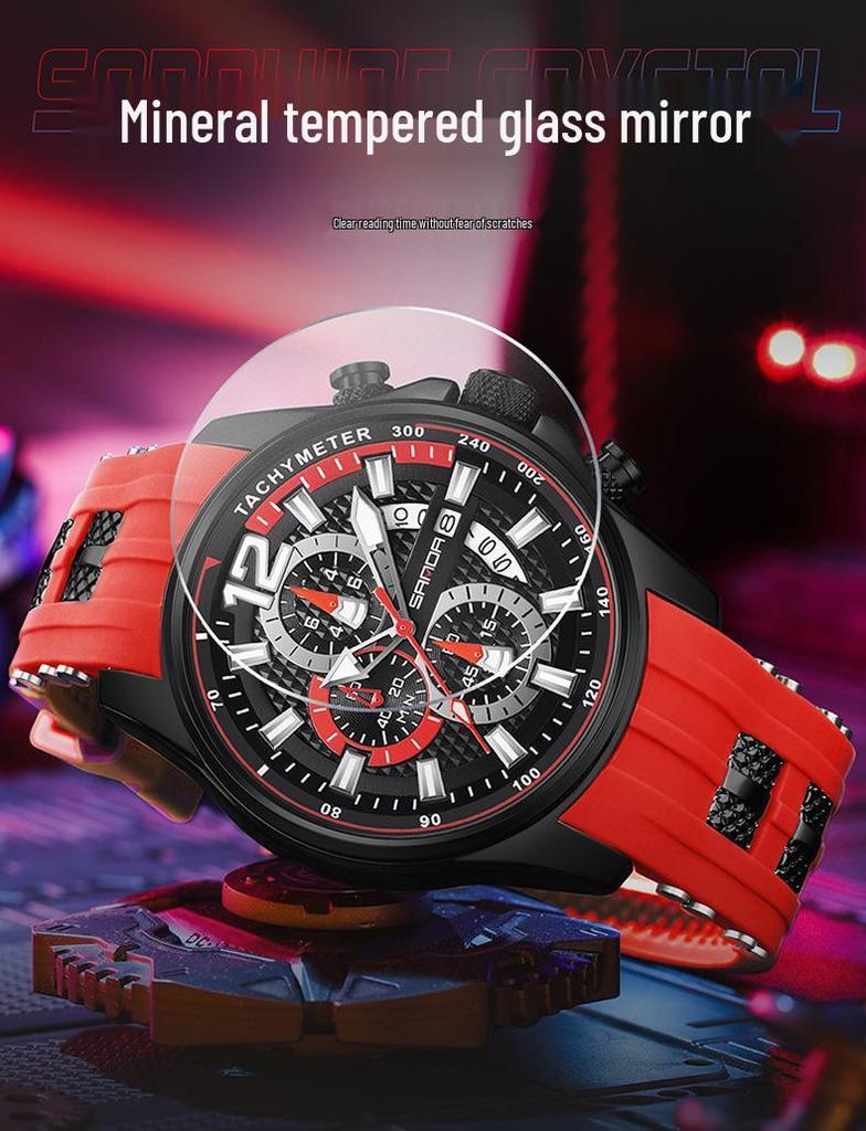Sanda Men's Waterproof Quartz Watch with Multi-Dial Silicone Strap