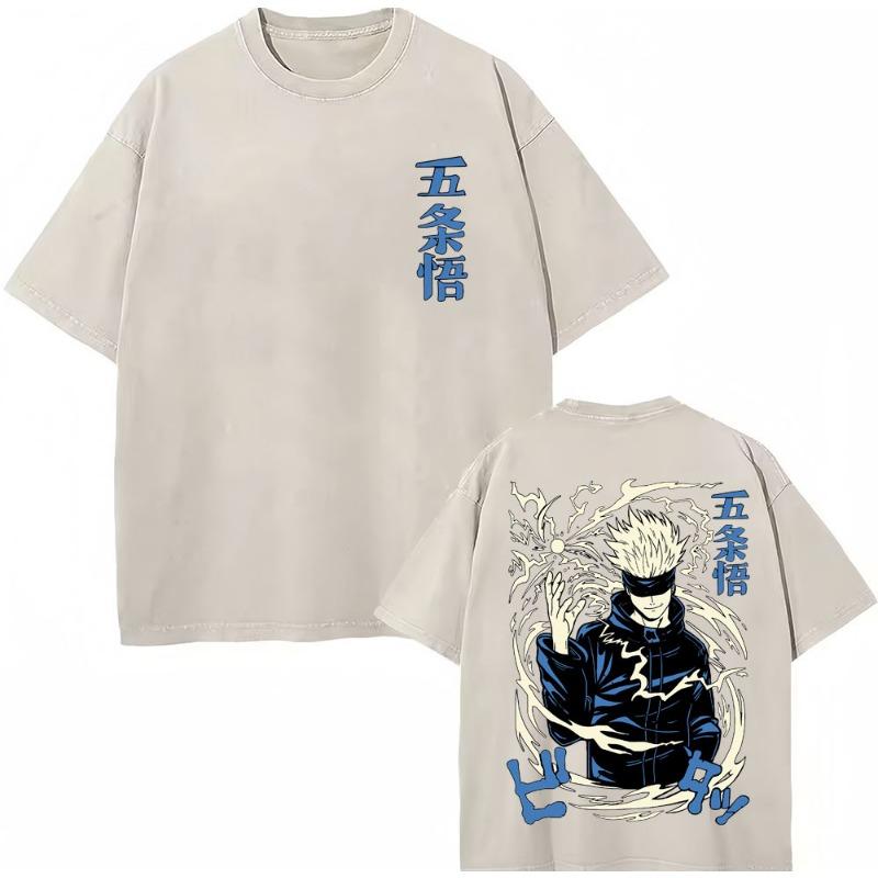 Japan Anime Jujutsu Kaisen Washed T Shirts Satoru Gojo Geto Suguru T-shirt Casual Cotton Oversized Harajuku T Shirt Fans Gifts