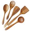 Teak 9-Piece Kitchen Set: Solid Wood Spatula, Spoon, Fork, Non-stick Pan, Acacia Wood Utensils, Long Handle Pot & Vegetable Spatula