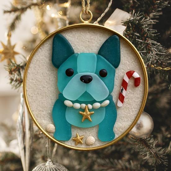 Sea Glass Art Dog Ornament Hanging Dog Sea Glass Christmas Tree Ornament Handcrafted Pet Memorial Decoration for Holiday Home Party Decor