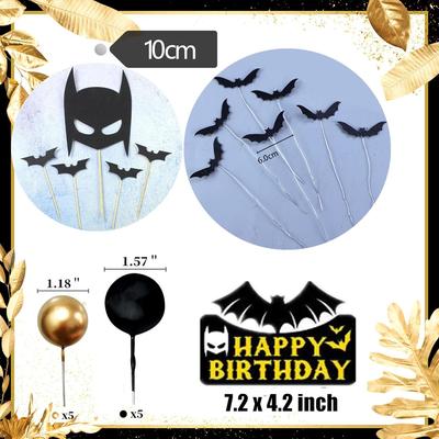 Superhero Bat Cake Topper Happy Birthday Cake Decorations for Boys Kids Bat Theme Birthday Party Halloween Party Supplies