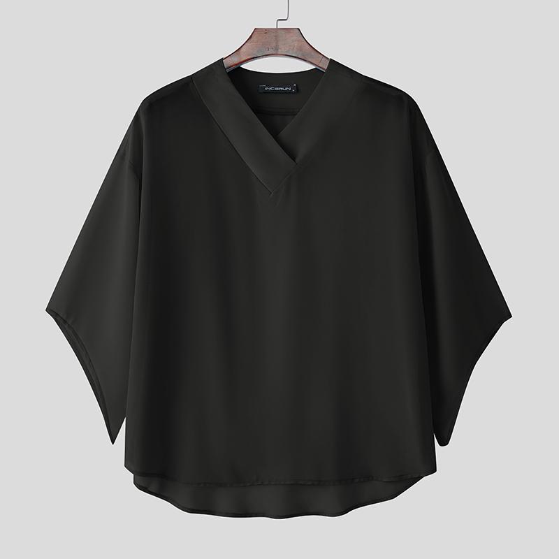 

INCERUN Летние мужские футболки с рукавами «летучая мышь» из полупрозрачного шифона, повседневные, оверсайз 5XL