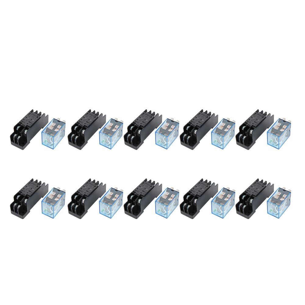 10 Sets 8 Pin Power Relay with Base DC Coil Universal Electrical Equipment Supplies