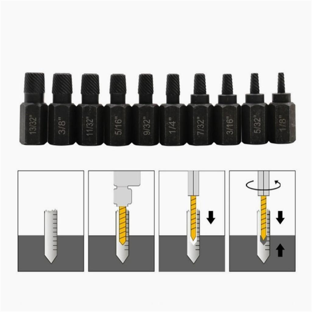Damaged Screw Extractor Set 10pcs Stripped Kit For Broken Bolt Screw All-Purpose Metal Remover Set Gifts For Men