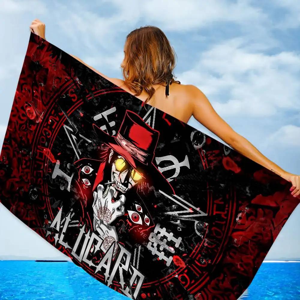 Anime H-Hellsing Mikrofaser Bedrucktes Strandtuch Bergsteigen Yoga Strand Schwimmen Laufen Saugfähiges Weiches Handtuch