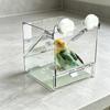 Heavy Duty Metal Parrot Feeding Dish Square Splash Proof Bathing Basin Incubator Bird Water Bowl