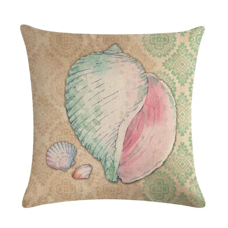 Newest Fashion Conch Starfish Shell Marine Life Linen Pillowcase Office Sofa Decorative Cushion Cover