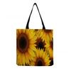 Women Vintage Linen Tote Bag - Large Capacity Sunflower Print Shoulder Handbag for Casual & Grocery Shopping KTB