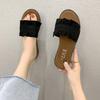 Spring and summer new lace one-word slippers flat heel casual women's sandals women's shoes student flat beach shoes