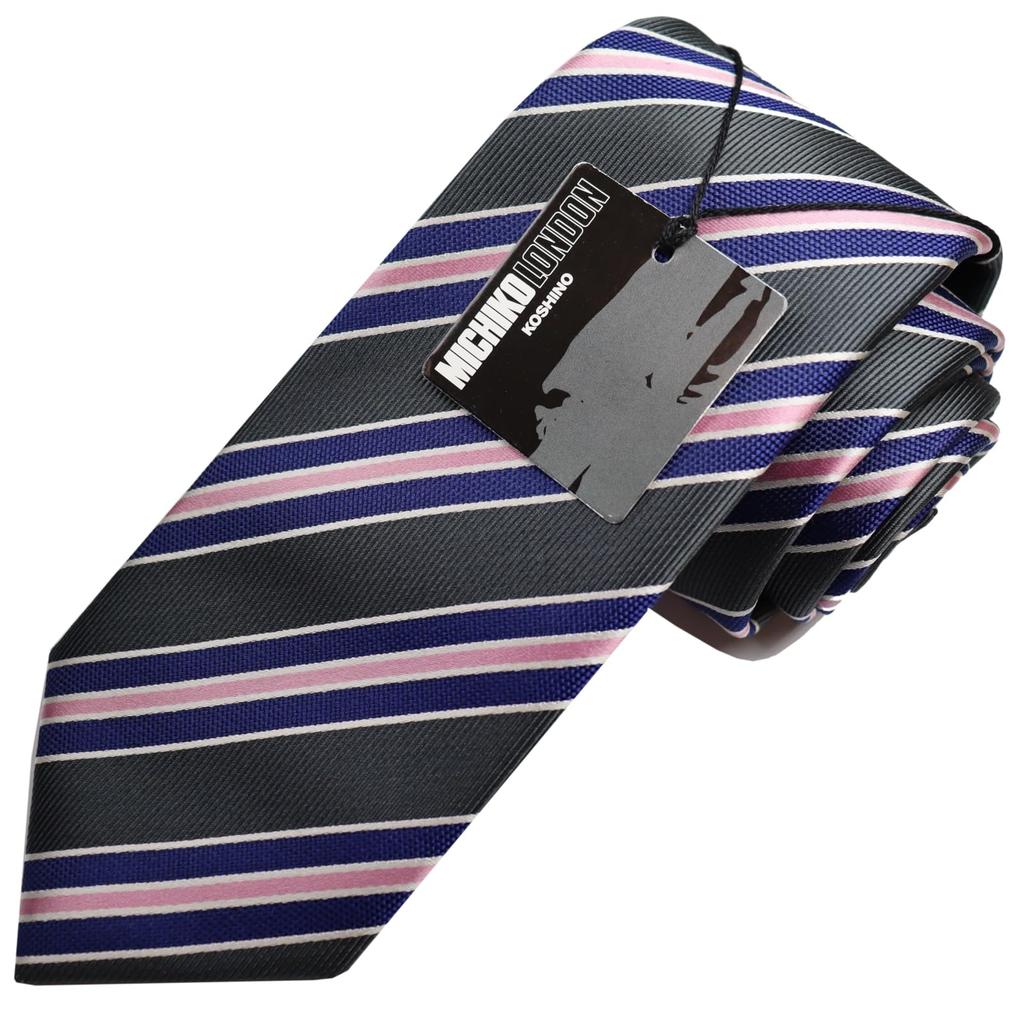 [Michiko London] Wrinkle-resistant Bonded Fabric with Lining for Added Volume. Made In Japan. KOSHINO Brand Tie. Striped Pattern. 100% Silk. Unisex.