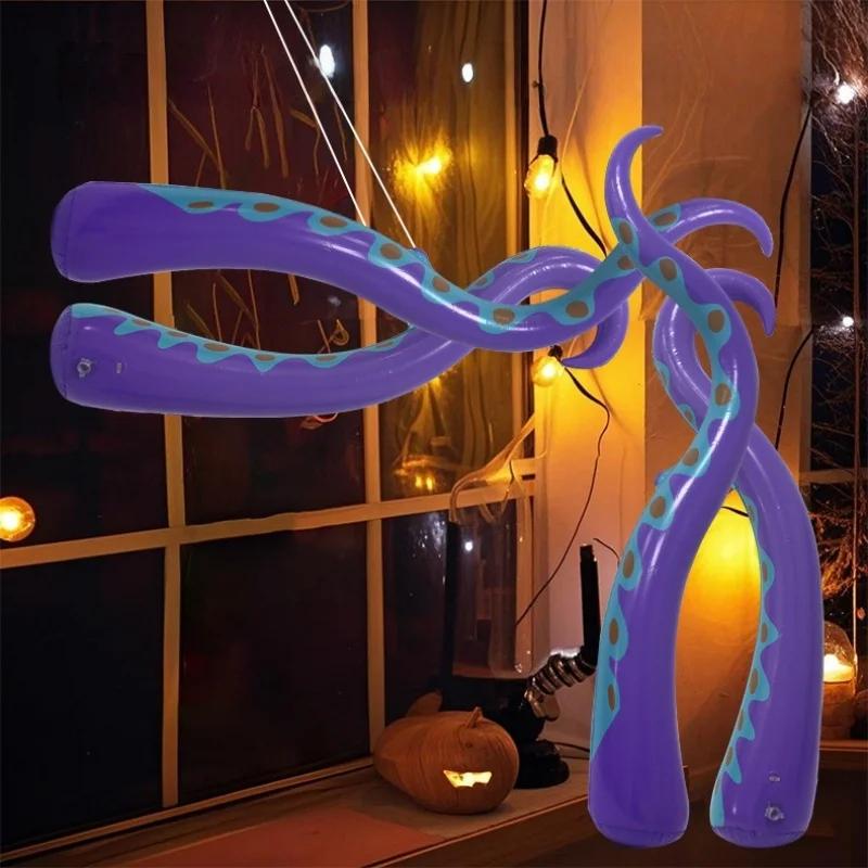 4 st Jätte Halloween Uppblåsbar Bläckfisk Tentakel Inomhus Utomhus Ornament DIY Halloween Party Dekoration Skräckhus Gård Rekvisita