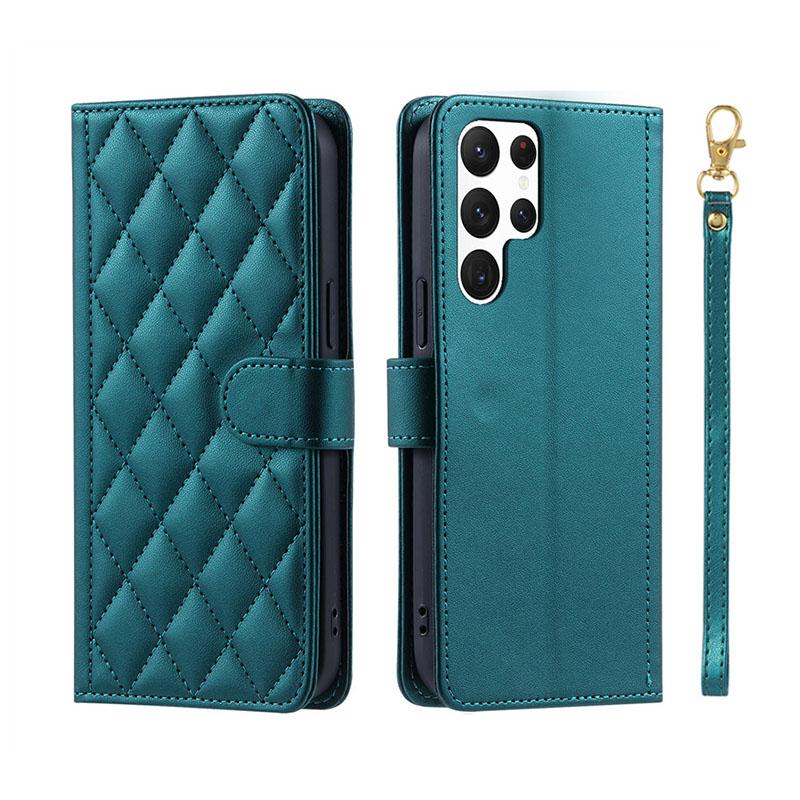 Checkered Leather Wallet Case For Samsung Galaxy S24 S23 S22 S21 S20 FE S10 Note 20 Ultra 10 Plus 9 8 Lanyard Flip Phone Cover