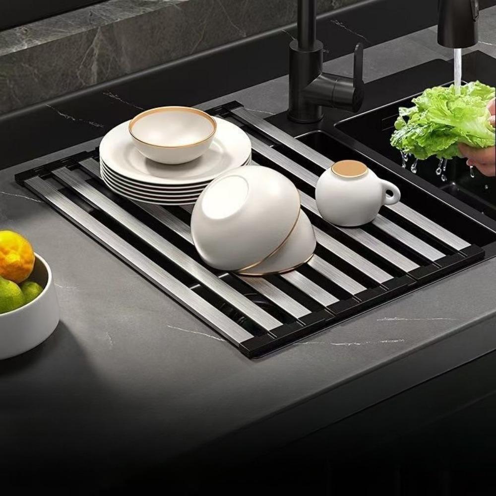 1PC Stainless Steel Foldable Drain Shelf Kitchen Dishes and Chopsticks Silicone Storage Shelf