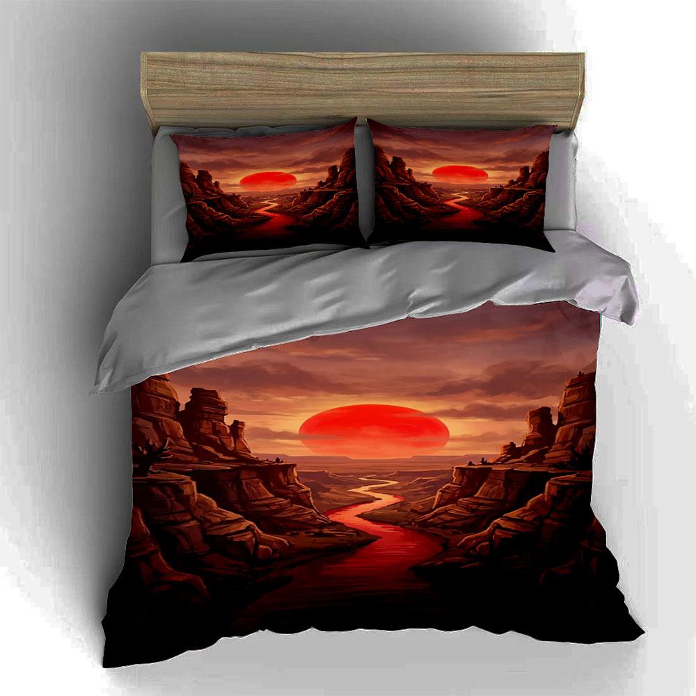 Red sun over canyon. Bedding sets Duvet cover sets Duvet covers Pillowcases(1 * Duvet Cover 2 * Pillowcases, without duvet insert)