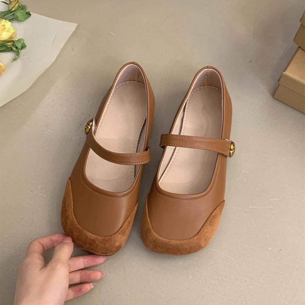 French shallow mouth single shoes flat bottom 2025 summer new evening breeze with skirt square head Mary Jane shoes
